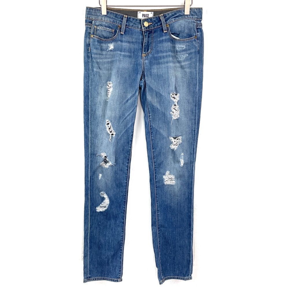Paige Jimmy Jimmy Blue Distressed Ripped Skinny Denim Jeans 26